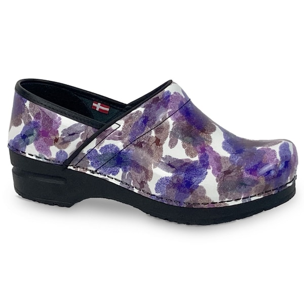 Women's Closed Back Clog, Printed Patent Leather Upper, Polyurethane Outsole, Purple, Size 10.5-11